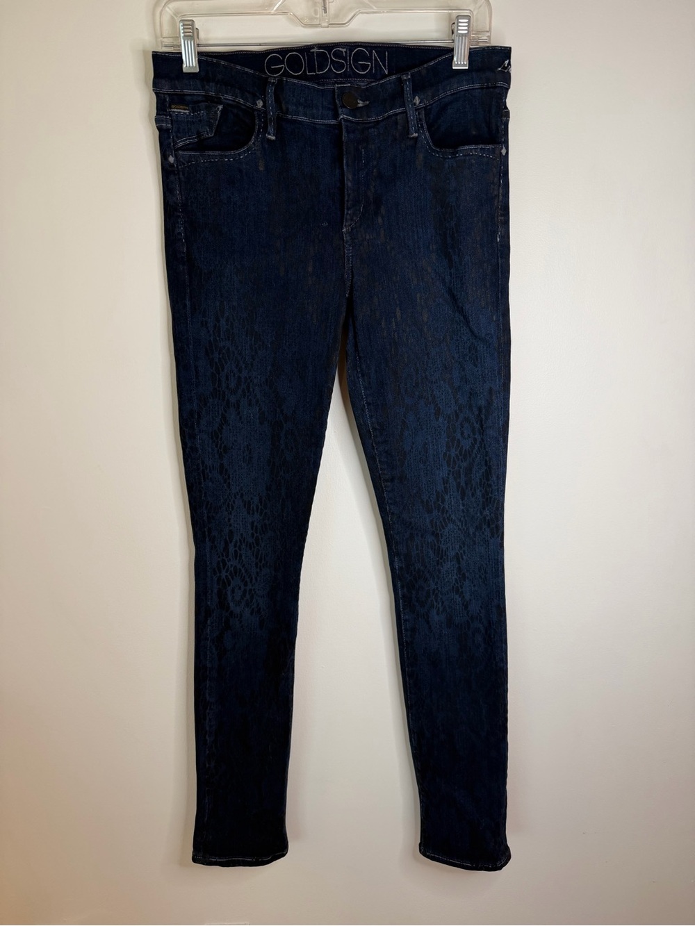 Goldsign woman’s skinny jeans size 30 dark wash snake print USA premium denim